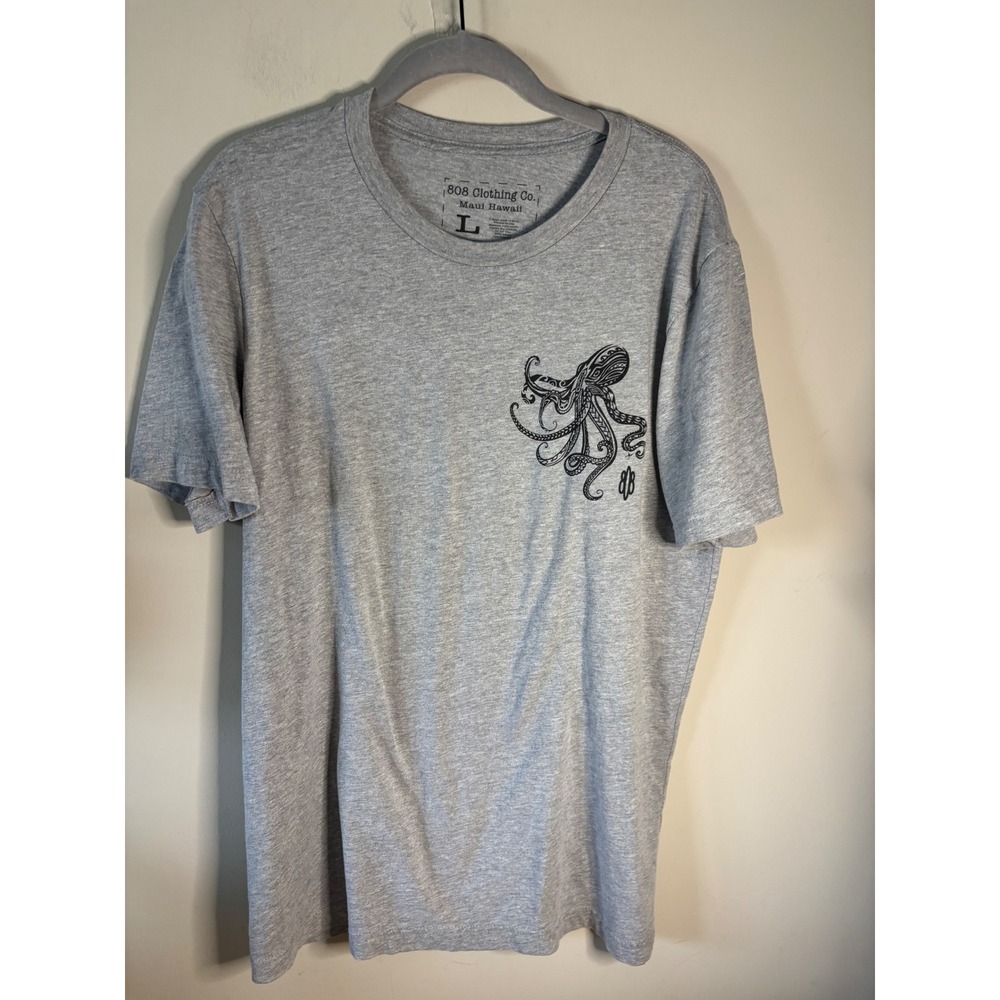 808 Clothing Co Maui Hawaii Octopus Tribal Graphic Tee Mens Large Heather Grey - Picture 2 of 5